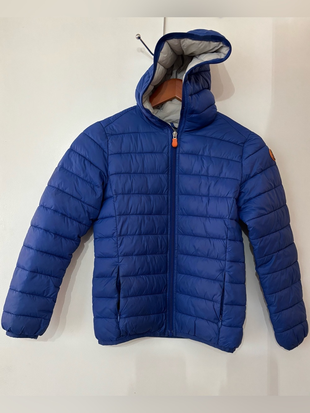 Save the Duck Blue Kids Ultra Light Synthetic Down Hooded Puffer Jacket Size 10